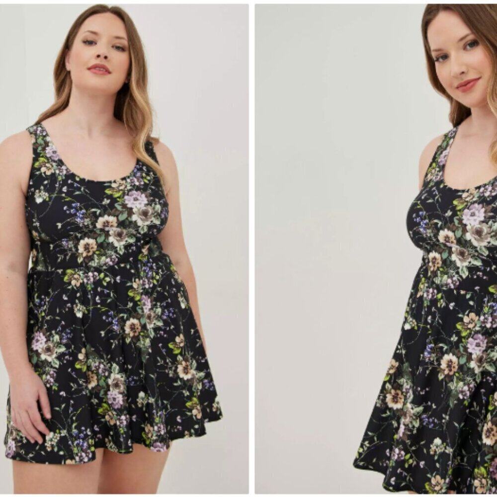 Torrid Scoop Wireless Long Length Scoop Neck Floral One Piece Swim Dress 5X - Picture 3 of 9